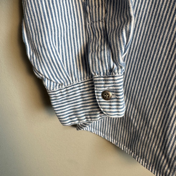 Vintage Lemon Grass Womens Striped Denim‎ Button Up Shirt Blue/White Large Train - Picture 2 of 15